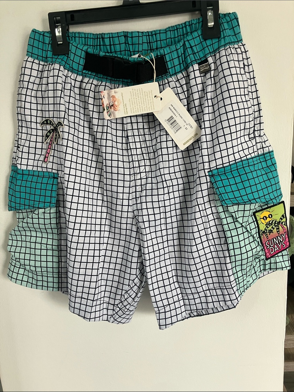 Agua Bendita Marcus Men’s Swim Trunks Grid Cargo NWT Size M / 32